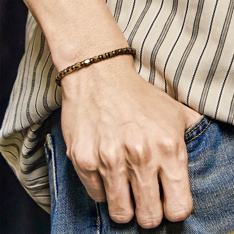 Buddha Stones Retro Distressed Irregular Design Copper Brass Luck Bracelet