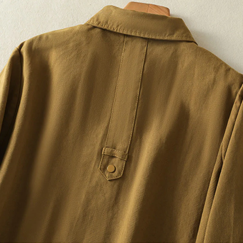 Buddha Stones Plain Button Design Stand Collar Women's Cotton Jacket