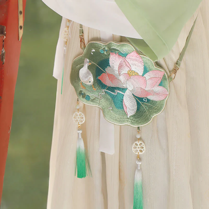Buddha Stones Luck Embroidery Lotus Koi Fish Rabbit Flower Hanfu Bag Crossbody Bag Shoulder Bag
