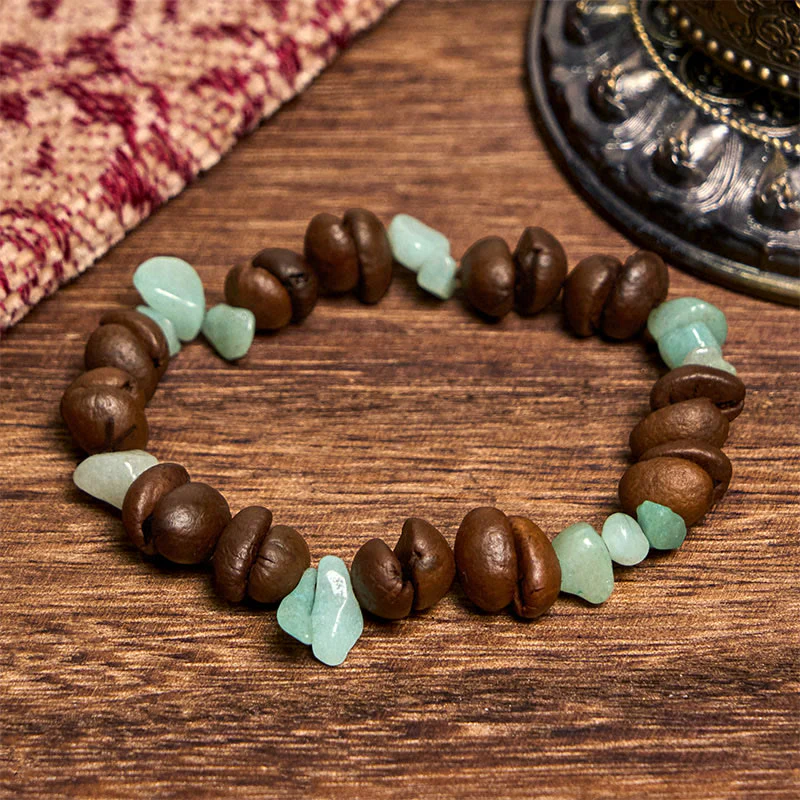Buddha Stones Handmade Natural Coffee Beans Amethyst Citrine Amazonite Irregular Crystal Bracelet