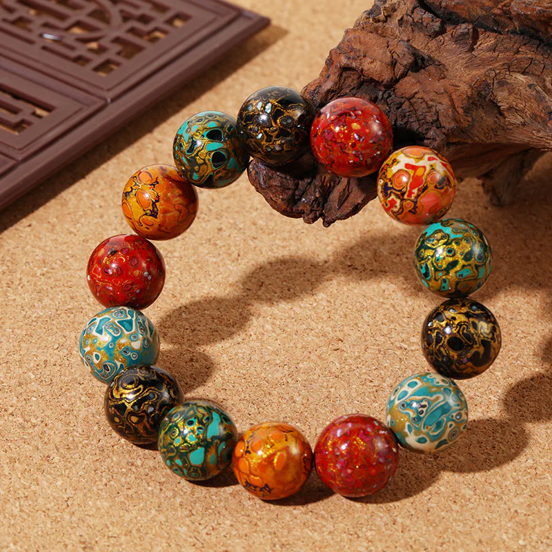 Buddha Stones Natural Multicolored Lacquer Beads Calm Bracelet