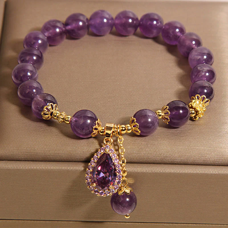Buddha Stones Natural Amethyst Water Drop Balance Bracelet