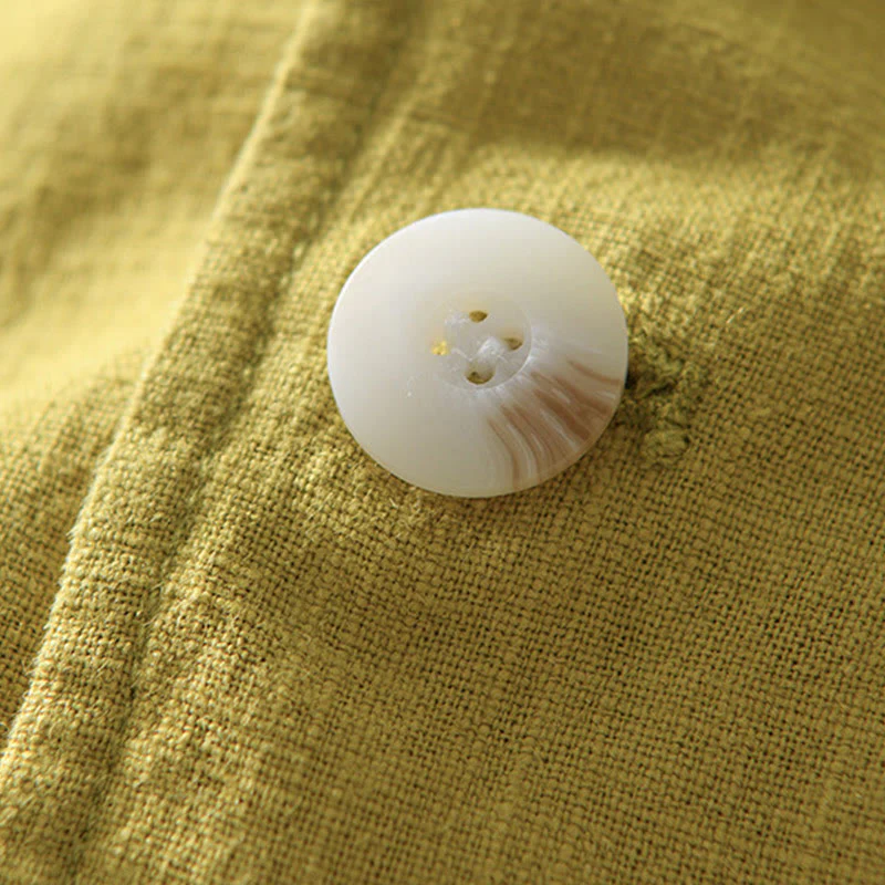 Buddha Stones Long Sleeve Button Placket Design Men's Cotton Linen Jacket Shirt With Pockets