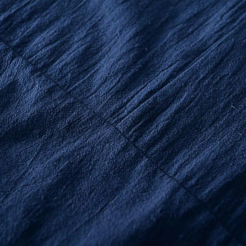 Buddha Stones Frog-button Mandarin Collar Embroidery Cotton Linen Short Sleeve Men's Shirt