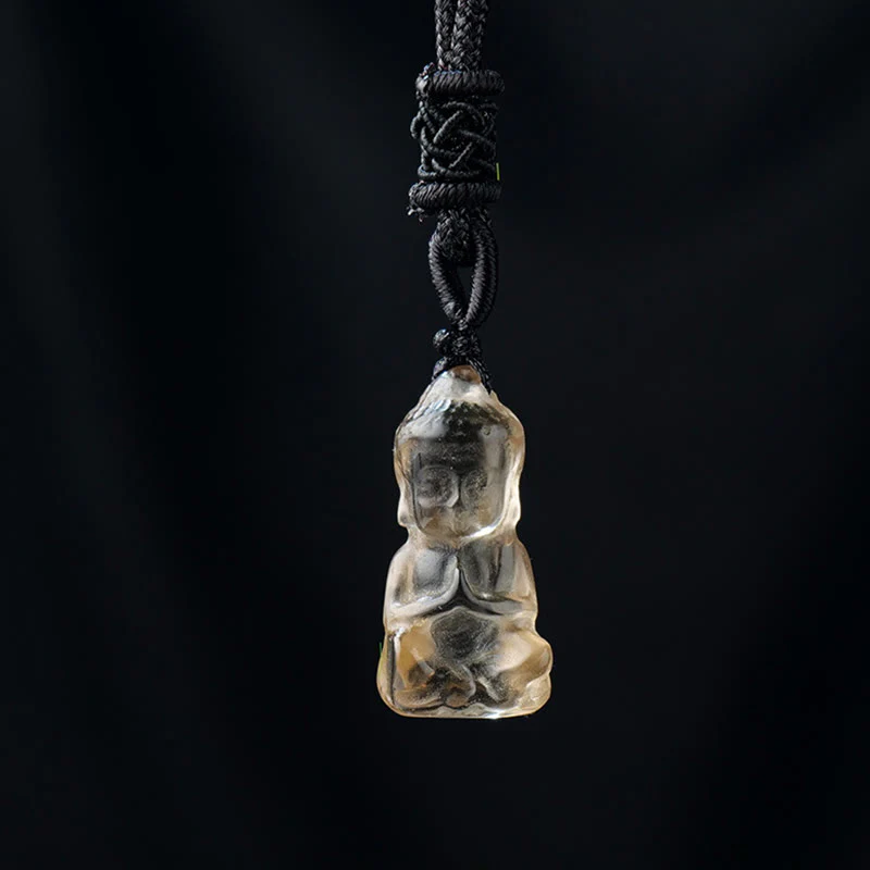 Buddha Stones Various Crystal Amethyst Pink Crystal White Crystal Citrine Buddha Carved Spiritual Healing Necklace Pendant Decoration