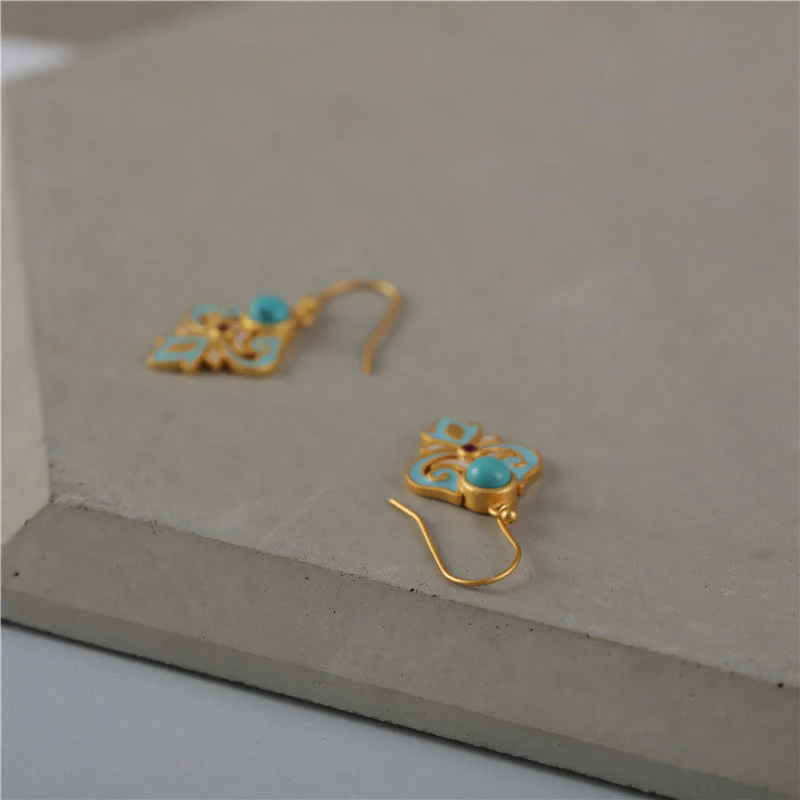Buddha Stones Copper Enamel Turquoise Positive Drop Earrings