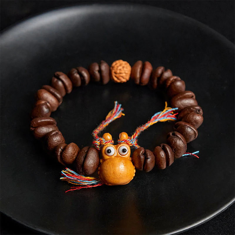 Buddha Stones Handmade Funny Hippo Coffee Beans Wenge Wood Bracelet