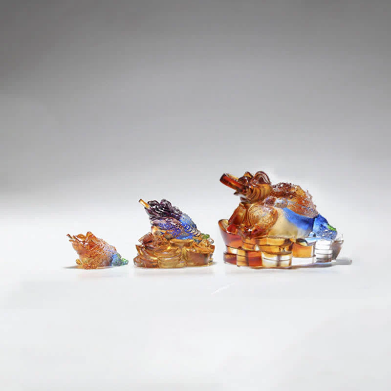 Buddha Stones Feng Shui Frog Handmade Liuli Crystal Art Piece Wealth Home Office Decoration
