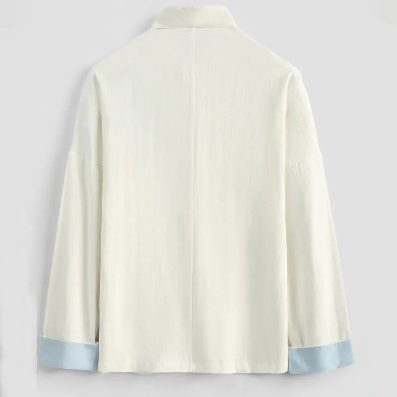 Buddha Stones Chinese New Year Crane Embroidery Tang Suit Hanfu Long Sleeve Top Pants Clothing  Cotton Linen Men's Set With Pockets