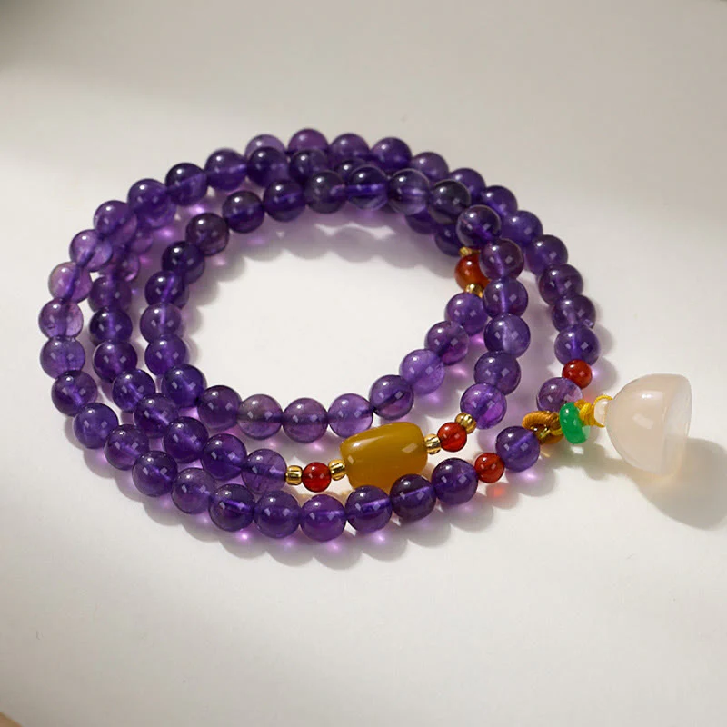 Buddha Stones Natural Amethyst Beads Coin Hanging Gourd Chalcedony Lotus Balance Multi-layer Bracelet