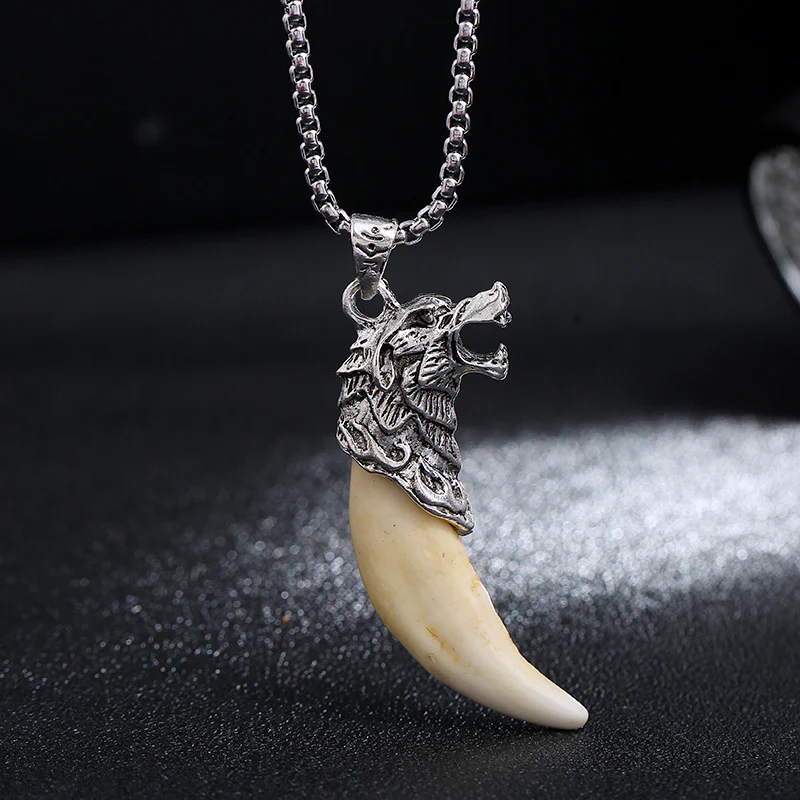 Buddha Stones Imitation Wolf Tooth Titanium Steel Balance Necklace Pendant