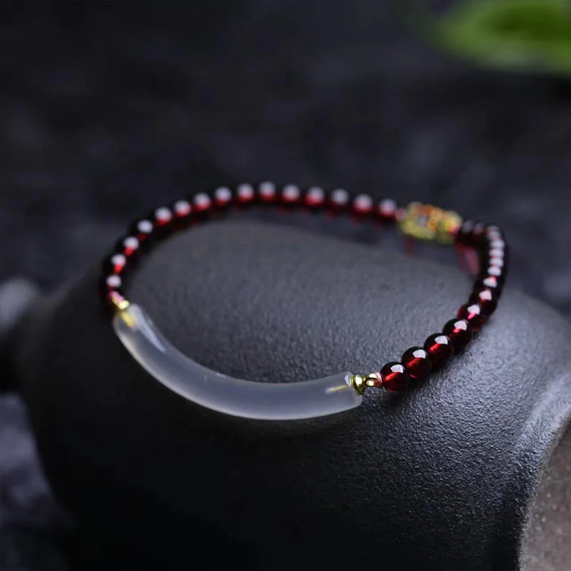 Buddha Stones Garnet Gray Agate Calm Cuff Half Bracelet Bangle