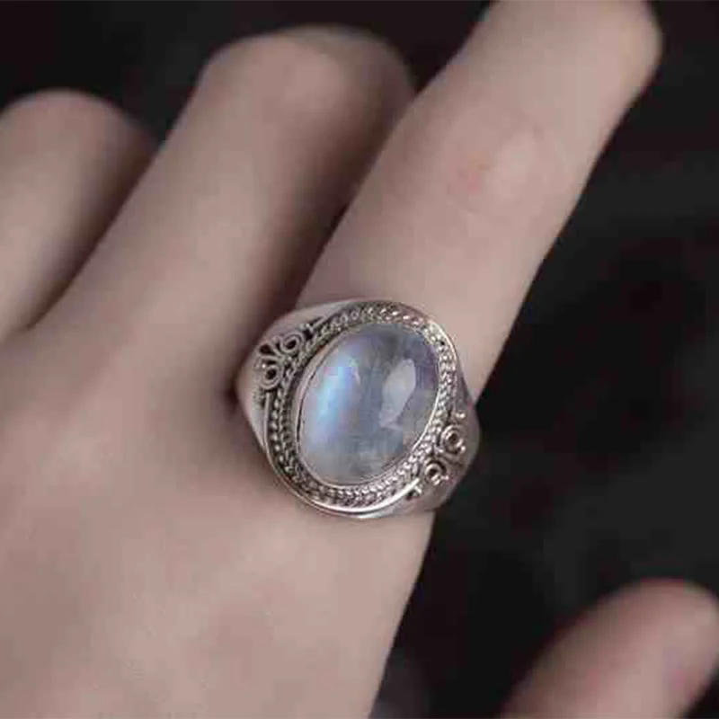Buddha Stones 925 Sterling Silver Handmade Natural Moonstone Healing Adjustable Ring