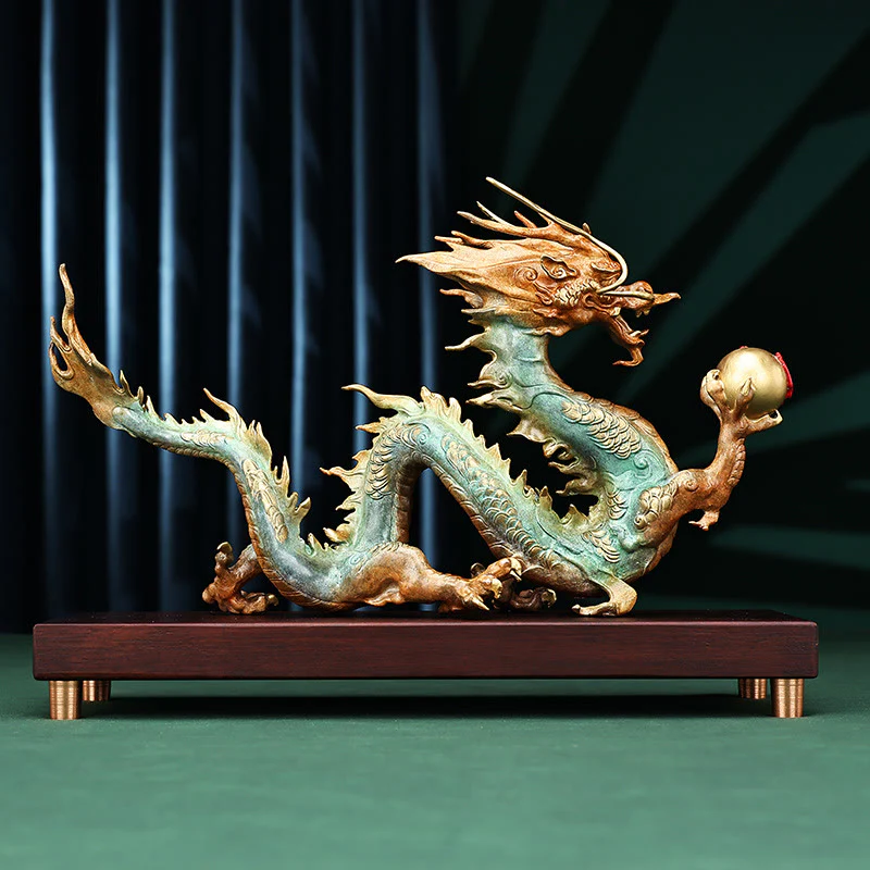 Buddha Stones Year Of The Dragon Auspicious Dragon Brass Copper Luck Success Office Decoration