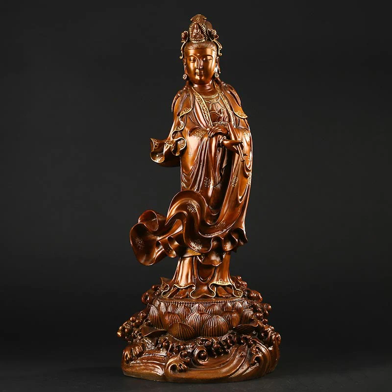 Buddha Stones Kwan Yin Avalokitesvara Holding A Vase Brass Harmony Copper Statue Home Decoration