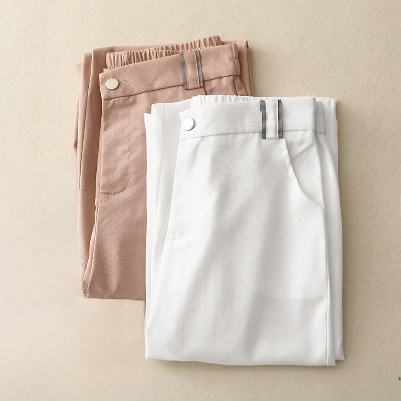 Buddha Stones Casual Straight Leg Design Women's Cotton Linen Pants With Pockets