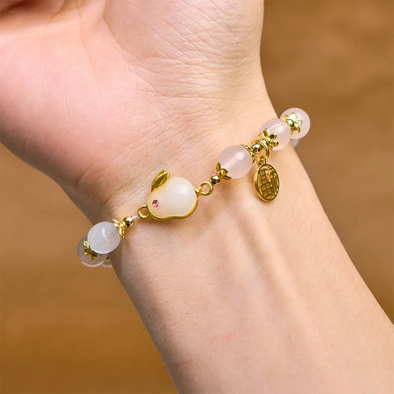 Buddha Stones Red Agate Chalcedony Rabbit Fu Character Confidence Bracelet