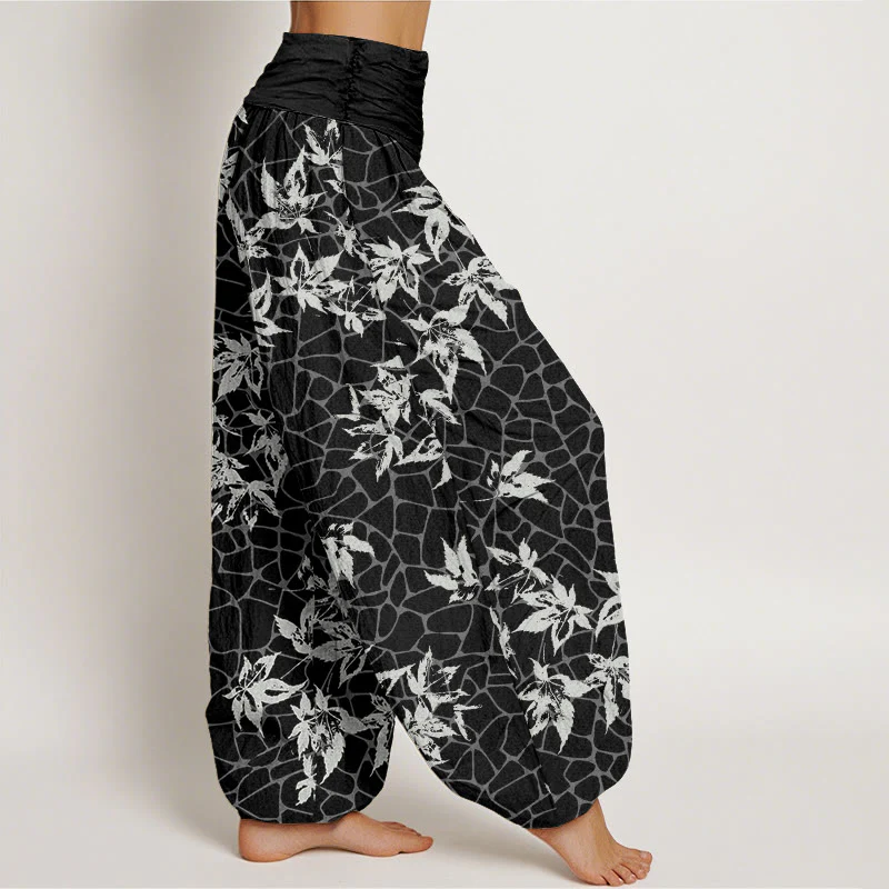 Buddha Stones Casual Maple Leaf Pattern Women's Elastic Waist Harem Pants