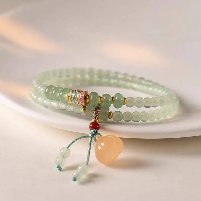 Buddha Stones Multiple Circles Natural Aventurine Glass Lotus Pods Lucky Bamboo Positivity Bracelet