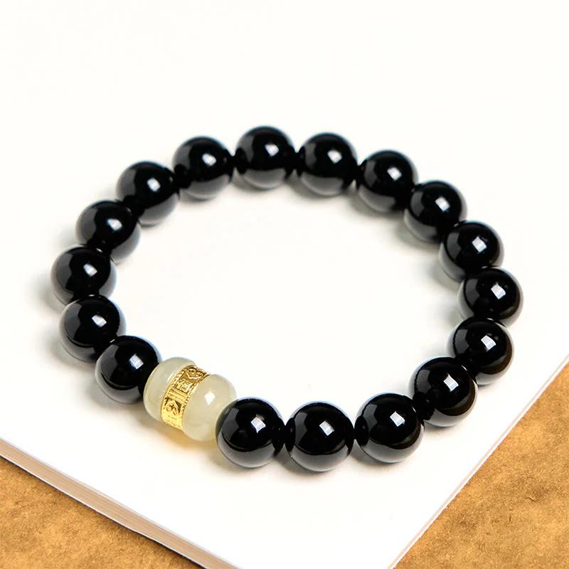 Buddha Stones Natural Black Onyx Jade Support Bracelet
