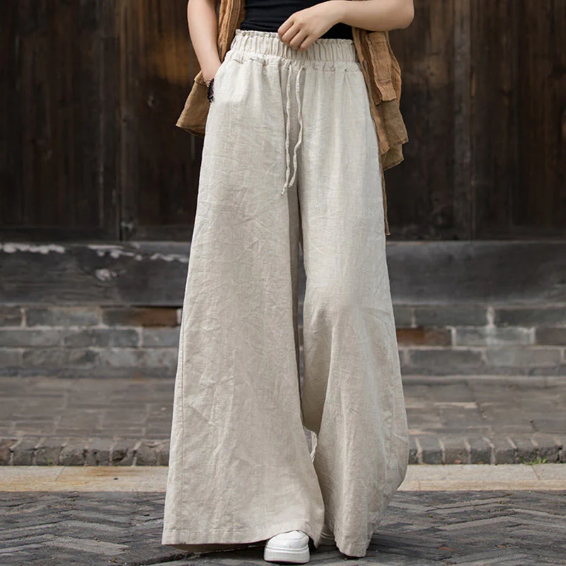 Buddha Stones Handmade Tie Dye Ramie Linen Frog-Button Midi Dress Wide Leg Pants With Pockets