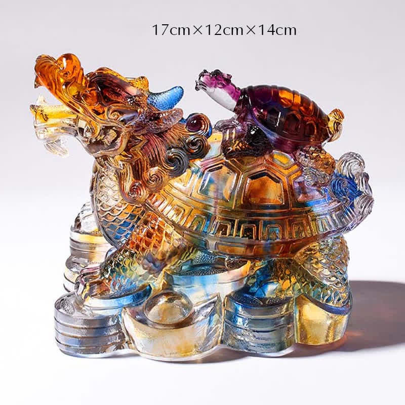 Buddha Stones Feng Shui Dragon Turtles Handmade Liuli Crystal Art Piece Protection Home Office Decoration