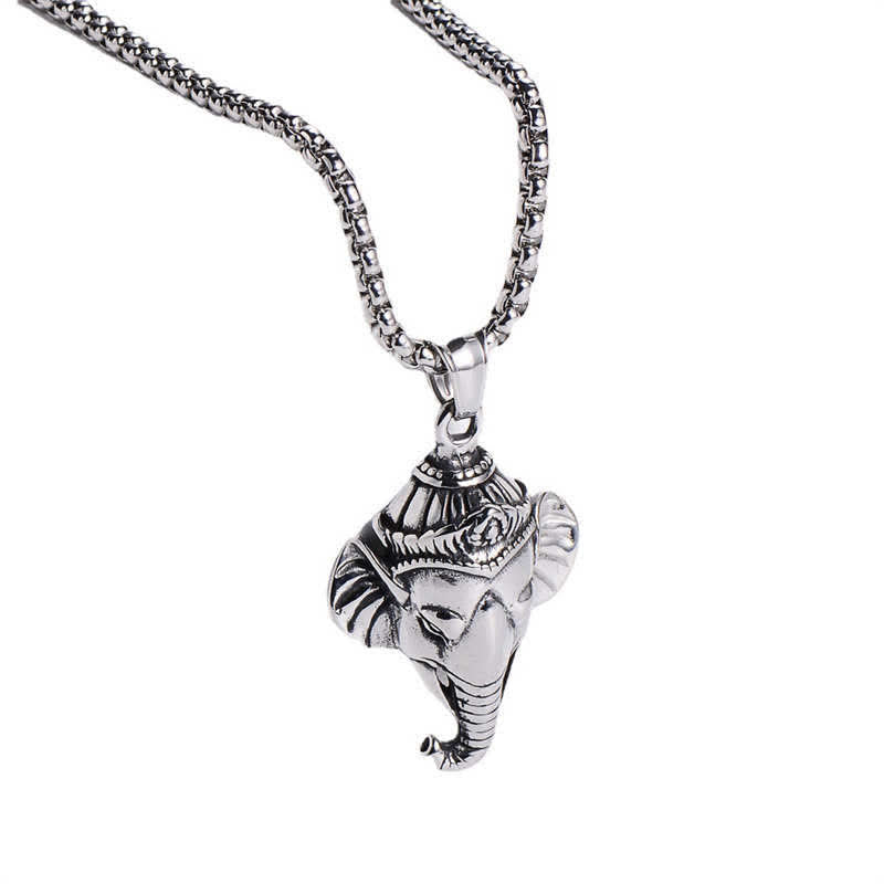 Buddha Stones Ganesh Ganpati Elephant Titanium Steel Protection Pendant Necklace