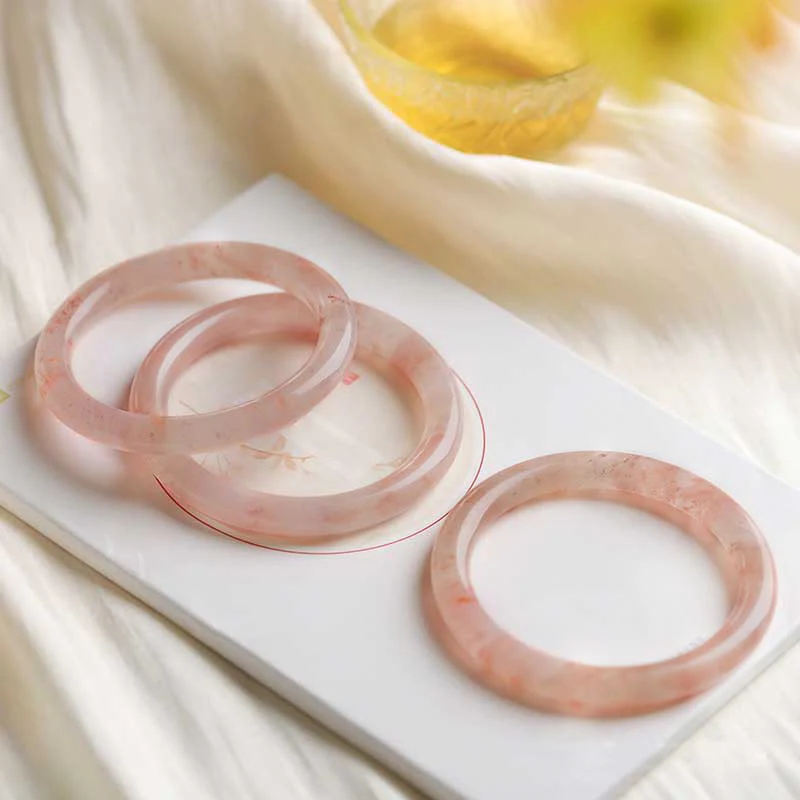 Buddha Stones Pink Golden Silk Jade Wealth Luck Bracelet Bangle