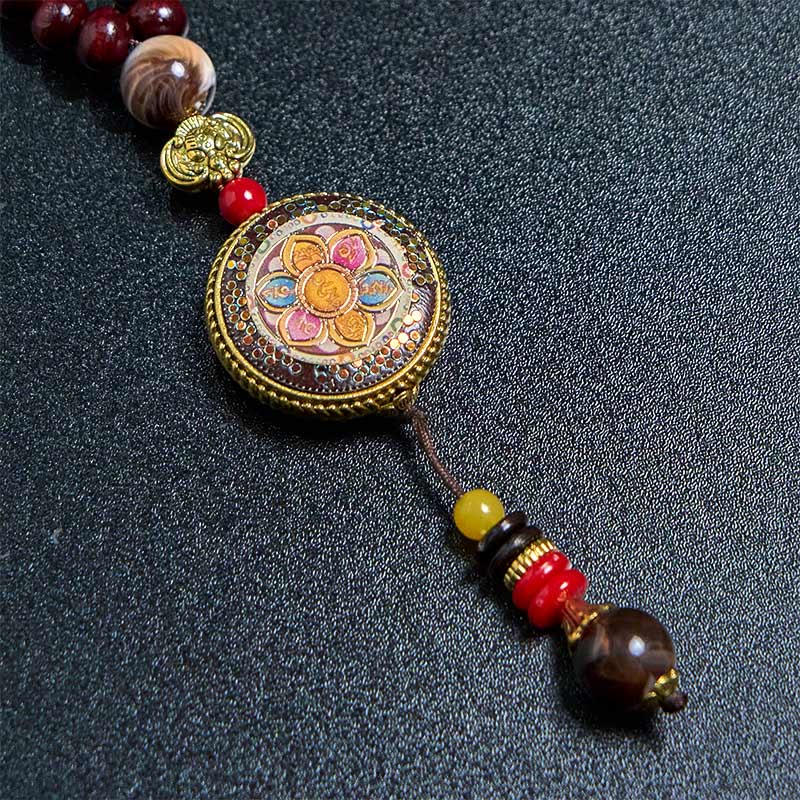 Buddha Stones Tibetan Handmade Wood Beads Om Mani Padme Hum Samantabhadra Bodhisattva Purity Necklace Pendant