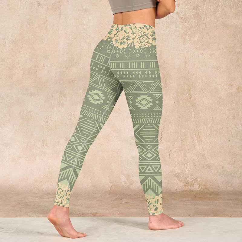 Buddha Stones Flowers Geometric Shapes Gym Leggings Women's Yoga Pants
