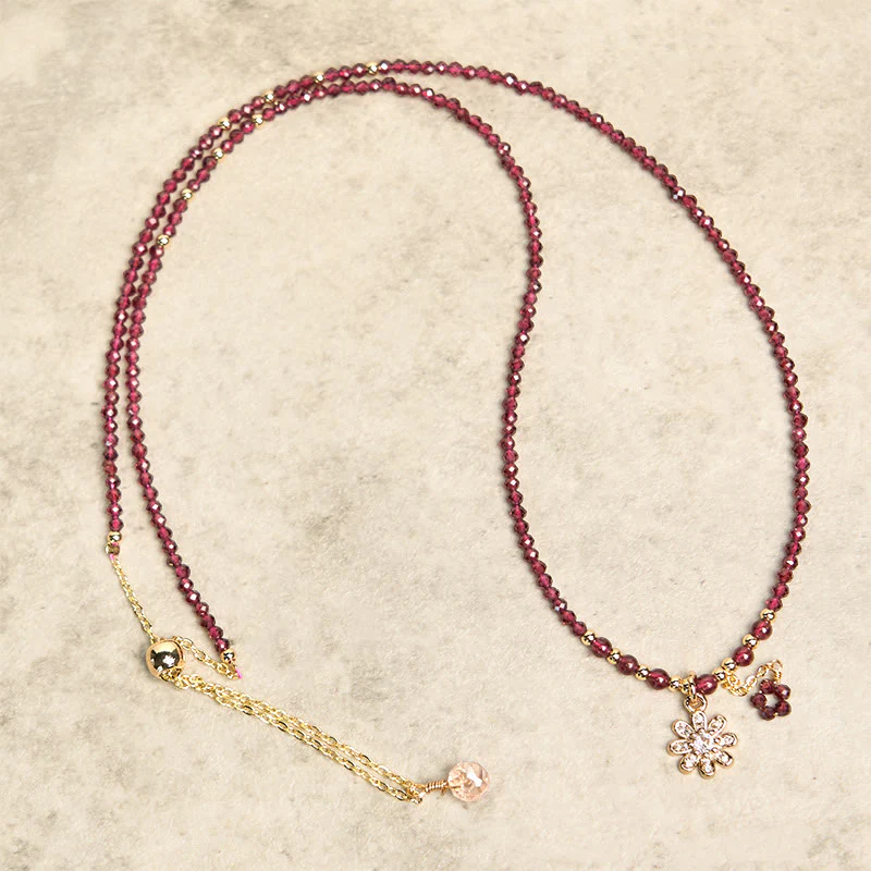 Buddha Stones Natural 2.5mm Garnet Beads Flower Purification Multilayer Bracelet