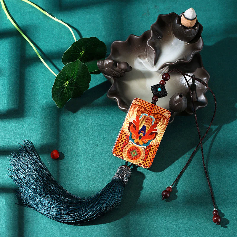 Buddha Stones PiXiu Ebony Wood Luck Wealth Tassel Car Hanging Decoration