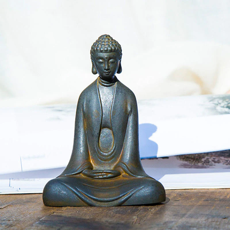 Buddha Stones Handmade Meditation Sakyamuni Buddha Iron Powder Rust Cast Resin Statue Decoration