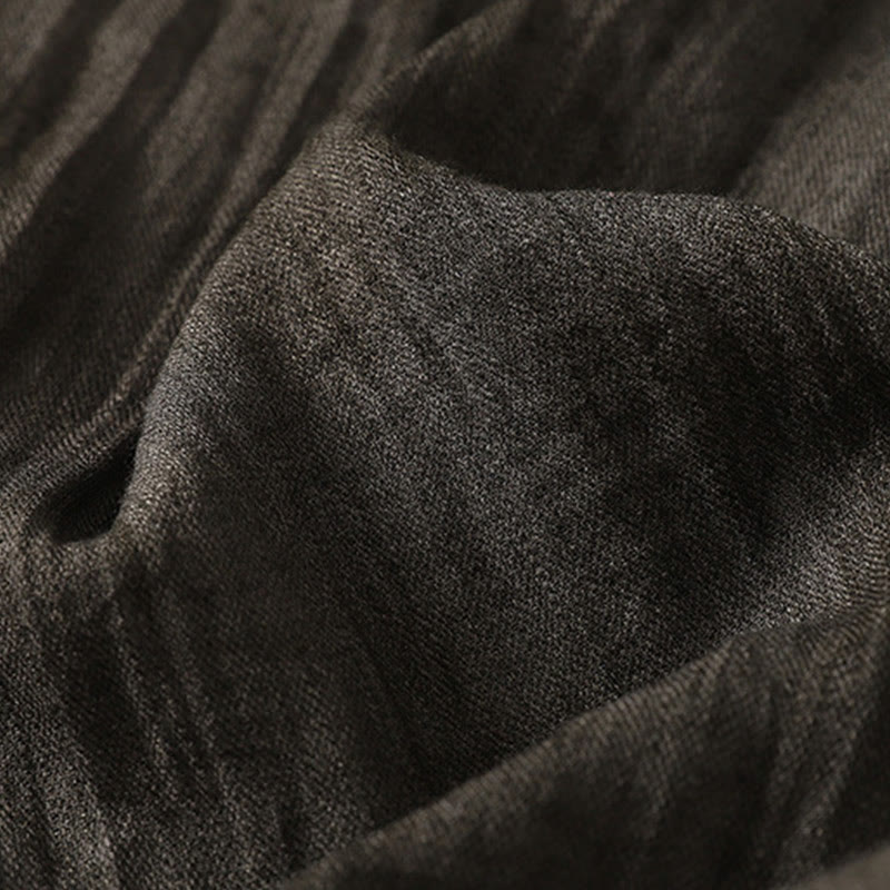 Buddha Stones Summer Plain Drawstring Zipper Design Women's Wide Leg Cotton Pants With Pockets