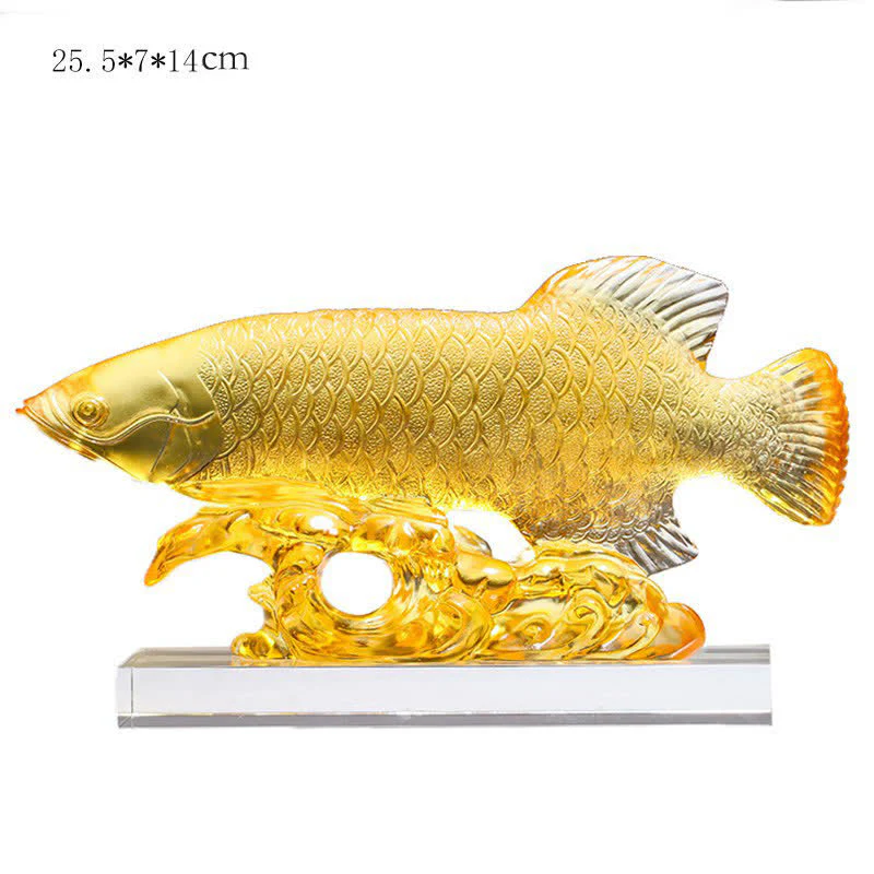 Buddha Stones Handmade Liuli Crystal Koi Fish Art Piece Luck Home Office Decoration