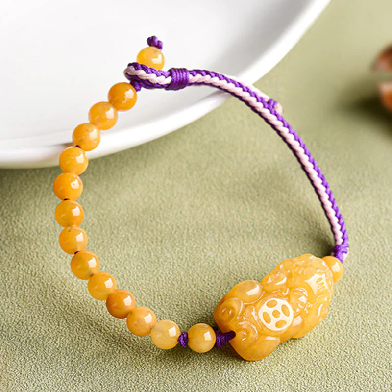 Buddha Stones Golden Silk Jade Beads PiXiu Wealth Bracelet