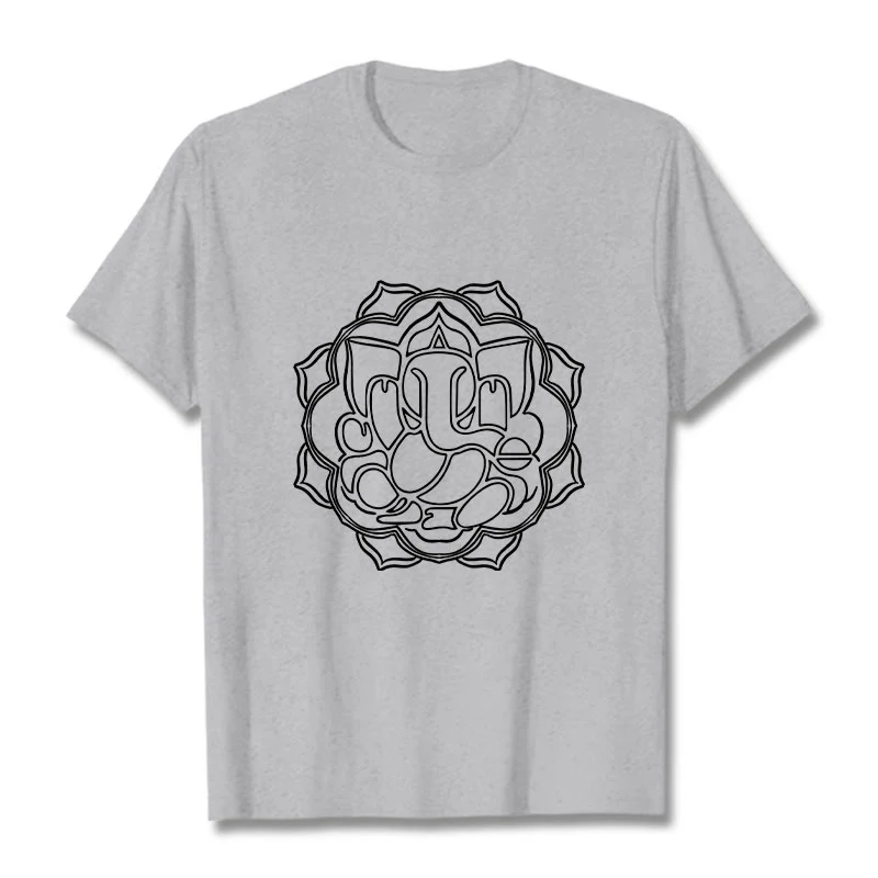 Buddha Stones Casual Mandala Design Ganesha Pattern Cotton Tee T-shirt