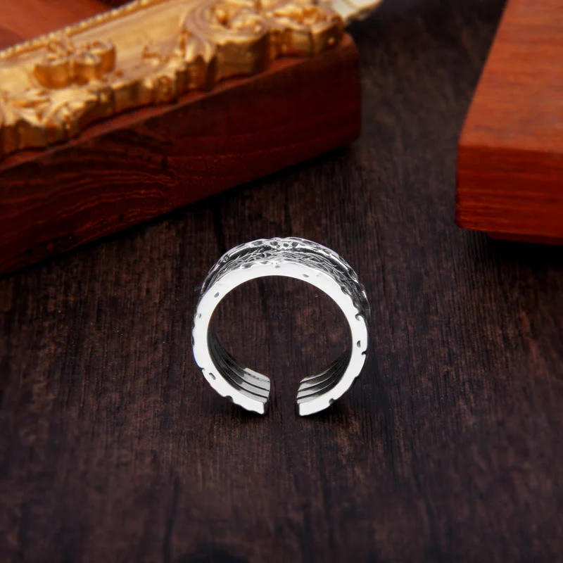 Buddha Stones 925 Sterling Silver Retro Tang Dynasty Flower Design Luck Adjustable Ring