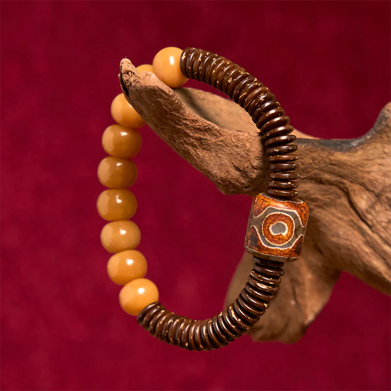 Buddha Stones Tibetan Bodhi Seed Dzi Bead Coconut Shell Wisdom Bracelet