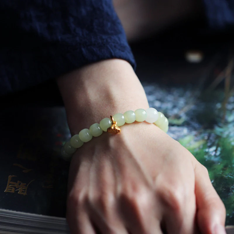 Buddha Stones Jade Lotus Abundance Adjustable Bracelet