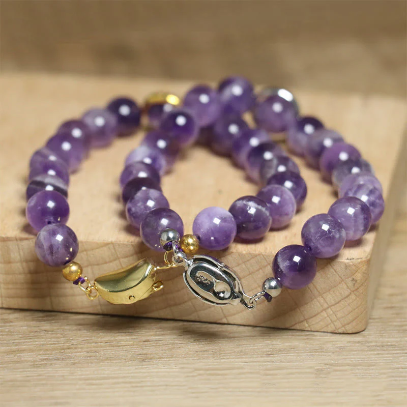 Buddha Stones Natural Amethyst Beads Balance Relieves Stress Buckle Bracelet