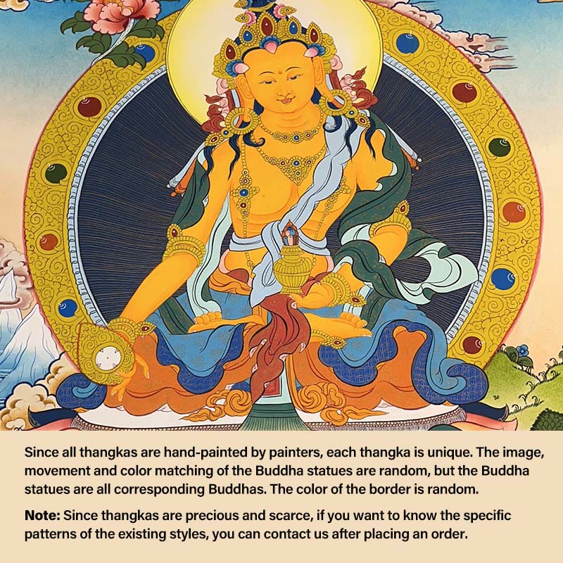 Buddha Stones Tibetan Thangka Painting Yellow God of Wealth Green Tara Avalokitesvara Handmade Decoration Blind Box(Random Style)