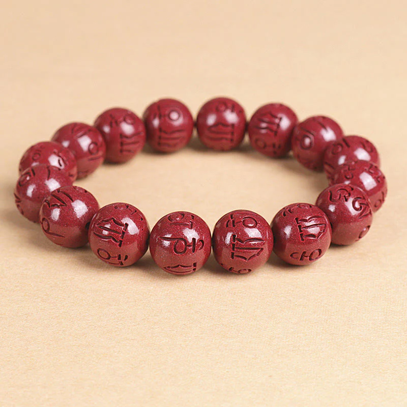 Buddha Stones Natural Double PiXiu Cinnabar Om Mani Padme Hum Wealth Luck Bead Bracelet