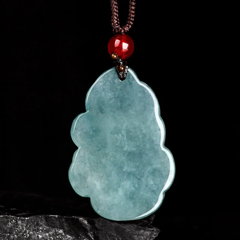 Buddha Stones Natural Green Jade Nine Tailed Fox Fairy Prosperity Necklace Pendant