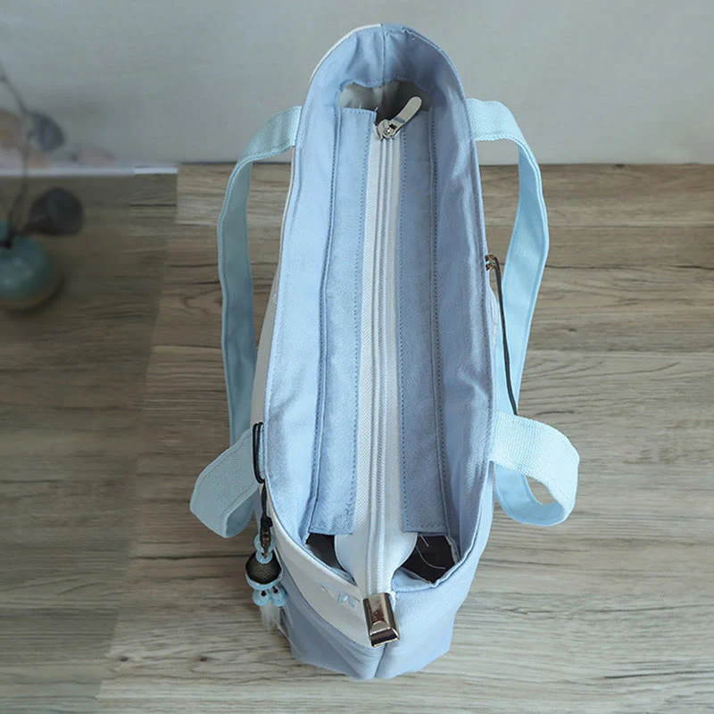 Buddha Stones Pear Flower Plum Peach Blossom Bamboo Embroidery Canvas Large Capacity Shoulder Bag Tote Bag