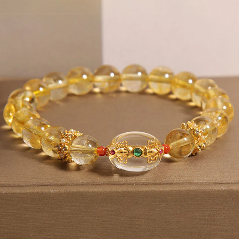Buddha Stones Natural Golden Rutilated Quartz Beads Auspiciousness Bracelet