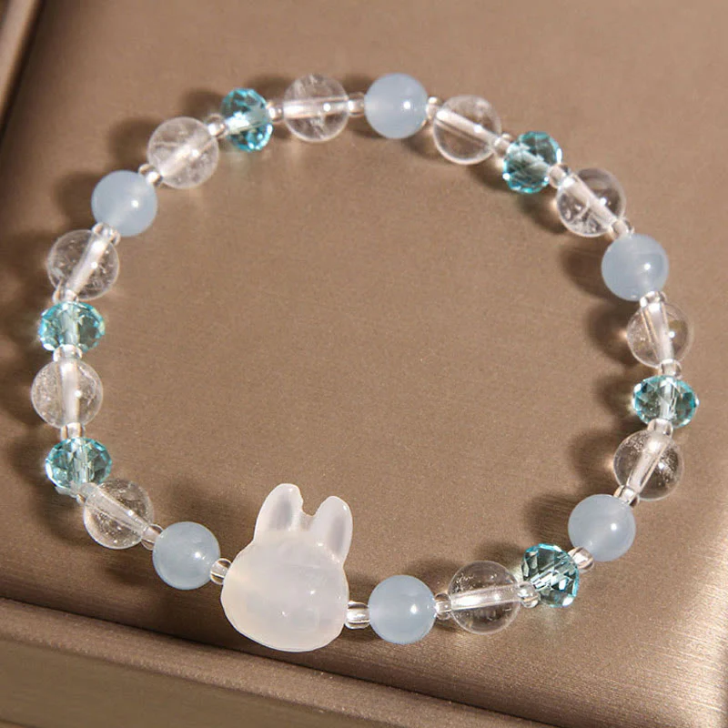 Buddha Stones Natural Rabbit Aquamarine White Crystal Healing Bracelet