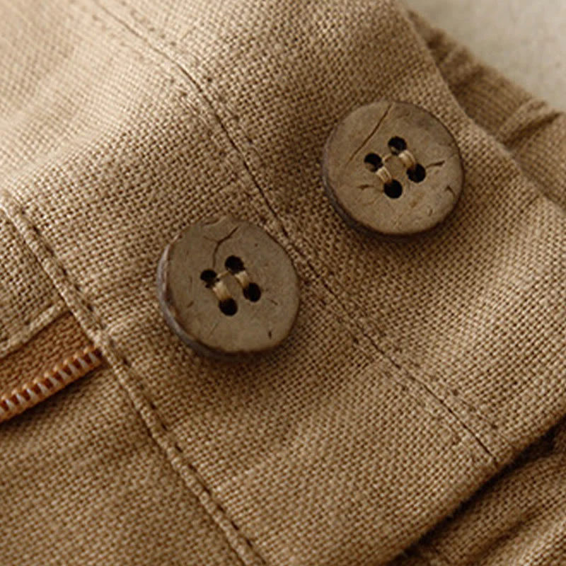 Buddha Stones Summer Casual Simple Design Linen Women's Wide Leg Pants With Zipper Pockets