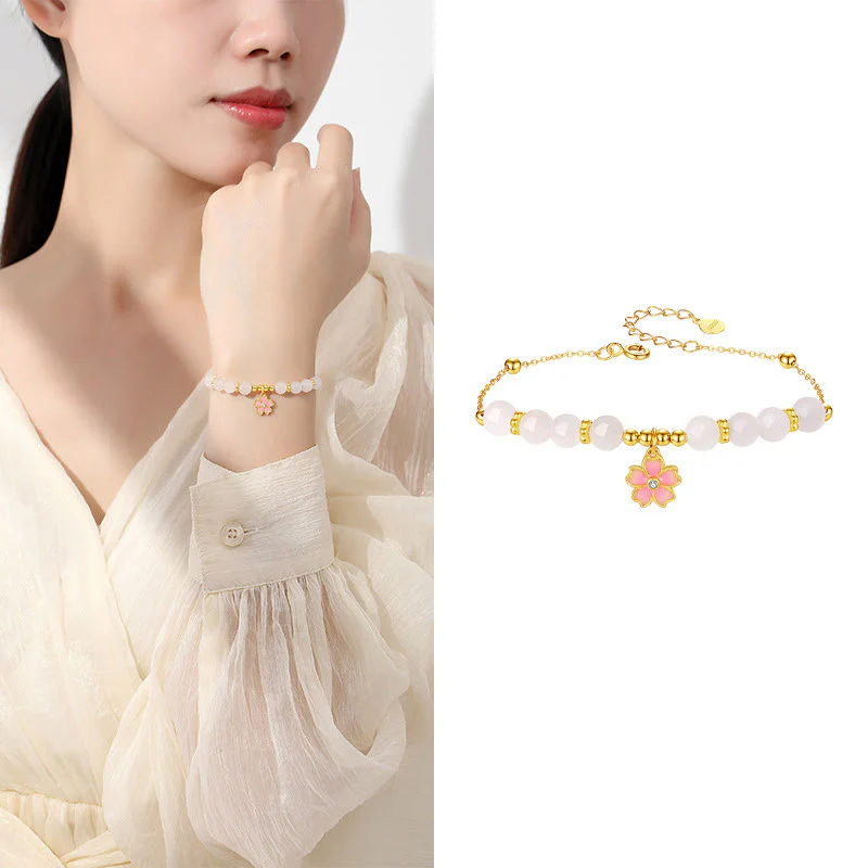 Buddha Stones 925 Sterling Silver Hetian White Jade Cherry Blossom Protection Bracelet