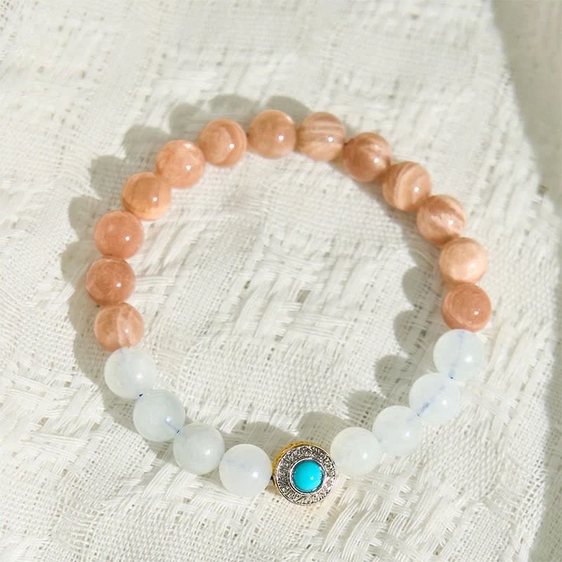 Buddha Stones Natural Peach Moonstone Aquamarine Soothing Bracelet